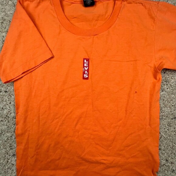 VTG Levis Orange T Shirt Size Medium USA Cotton Loose Everything Basic Evolves - Picture 1 of 8